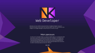 The front page of this website. It features the NK logo at the top, the svg cristal-like background and the welcome text.