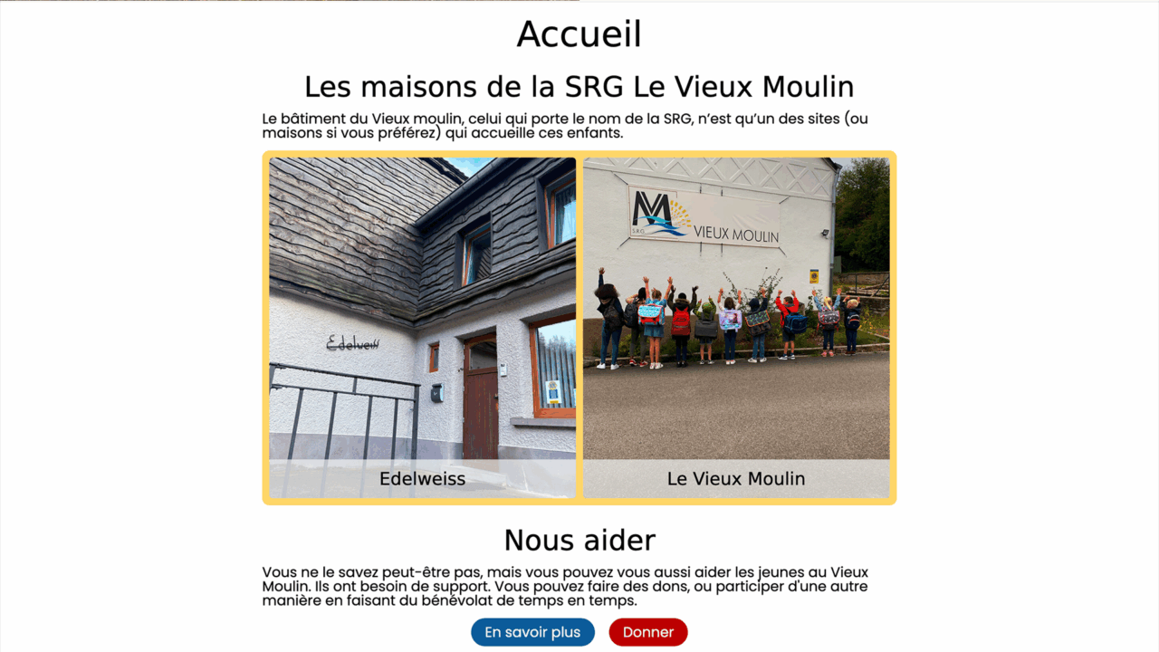 Screenshot taken from the homepage of the website from Vieux Moulin, made by Neil Kreuer